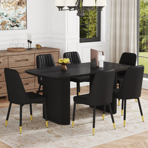 English Elm Table 7-Piece Set: Modern Black Wood-Grain Dining Table & 6 Ergonomic Pu Chairs For Luxe Comfort W1151S04166-GIGA