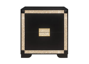 English Elm LIVELY Black/Gold Nightstand with Glitter Detail, Thick Bar Handles, Solid Wood MDF, Spacious Drawers B201P289724