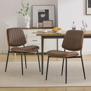 English Elm Dining Chairs Mid Century Modern Set of 2 Walnut Bentwood Back PU Upholstered Seats Ergonomic Design, Stable Metal Legs Brown W1143P379860