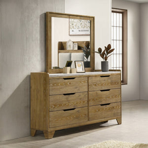 English Elm Transitional Six Drawer Solid Rubberwood Dresser Warm Aspen Brown Bedroom Storage B2741P411512