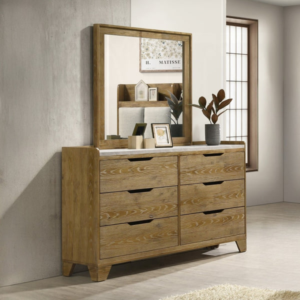 English Elm Transitional Six Drawer Solid Rubberwood Dresser Warm Aspen Brown Bedroom Storage B2741P411512
