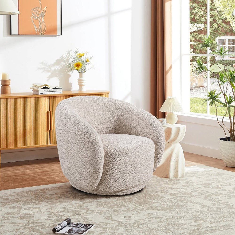 English Elm C3-2507, Boucle Barrel Swivel Accent Chair with 360 Degree Base for Living Room W2664P407033