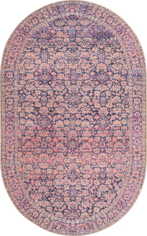 Unique Loom Timeless Levi Machine Made Floral Rug Navy Blue, Black/Orange/Purple/Yellow/Ivory 5' 1" x 8' 0"