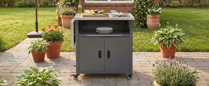 English Elm Outdoor Bbq Prep Cart Rolling Stainless Steel Grill Station with Foldable Work Surface Gray N719P407404E
