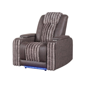 English Elm Duran Power Recliner with Led Lighting Usb Charging and Adjustable Headrest Support Brown B201P412678