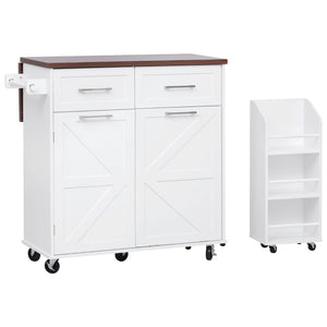 English Elm K&K 47.2" Farmhouse Kitchen Island with Drop Leaf, Removable Side Shelf, Trash Cabinet, Wheels White N707P307296W