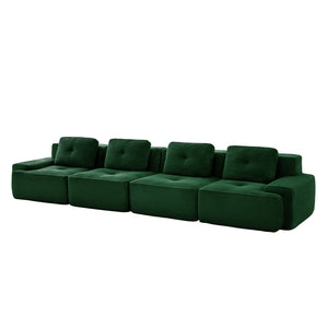 English Elm 153" Modern Modular Sectional Sofa - Plush Corduroy 4-Seater With Ergonomic Deep Seats & Anti-Slip Design W714S01489
