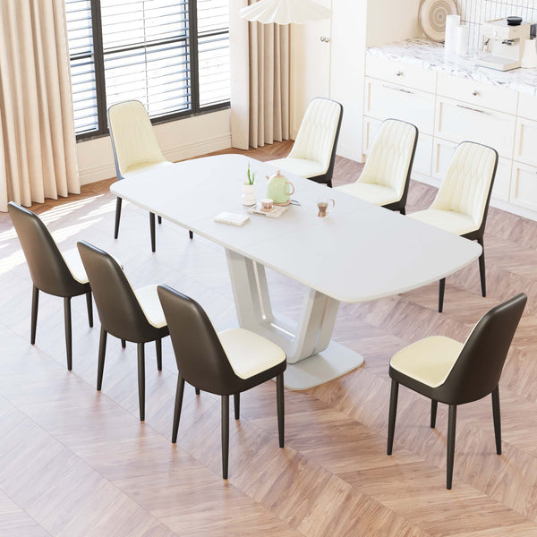 English Elm 62.99-78.74" Expandable Dining Table Set For 2-8 With 8 Pu Padded Chairs – Stylish, Versatile & Durable! W2189S00740