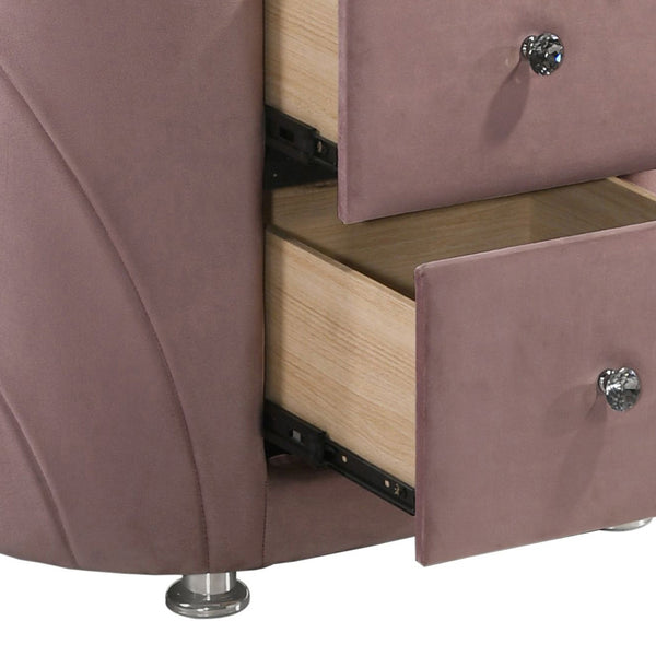 English Elm Pink Upholstered Oval Nightstand with 2 Drawers, Pink Velvet Finish, Sand-Blast Glass Top, Chic Storage B062P189075