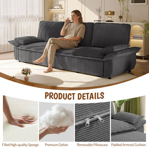 English Elm 94.5" King Convertible Sleeper Sofa Corduroy Upholstered Chaise Lounge Guest Room Bed Grey W1885S00308