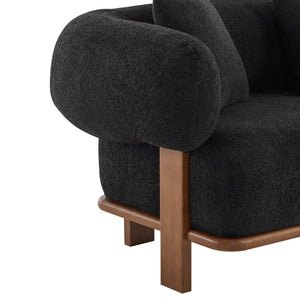English Elm Round Arm Curved Sofa Plush Upholstered Mid-century Living Room Lounge Seating Black N771P270523H