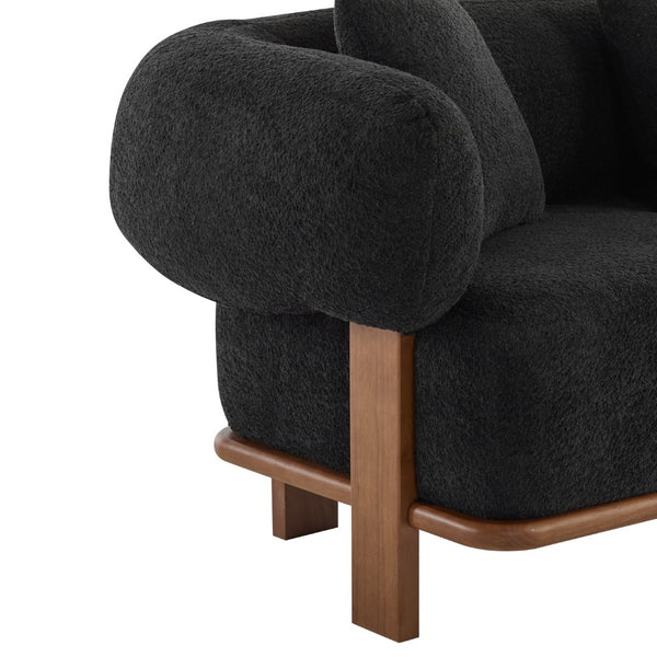 English Elm Round Arm Curved Sofa Plush Upholstered Mid-century Living Room Lounge Seating Black N771P270523H
