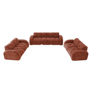 English Elm 3 Piece Velvet Cloud Sofa Set Tufted Plush Living Room Modular Seating Collection Red W714S01639
