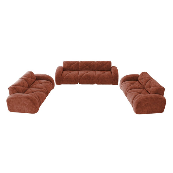 English Elm 3 Piece Velvet Cloud Sofa Set Tufted Plush Living Room Modular Seating Collection Red W714S01639