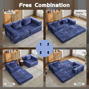 English Elm Compression Convertible Floor Sofa Bed – Stylish Chenille Loveseat, Easy Setup, Ideal For Small Spaces W3723P345645