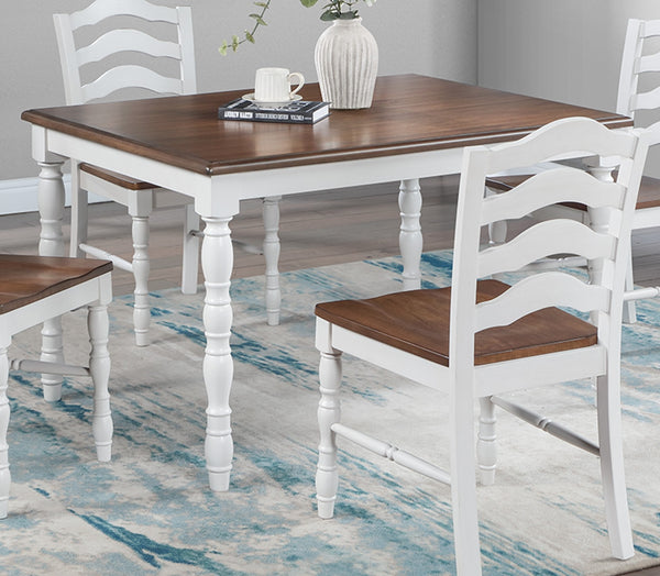 English Elm White 5-Pc Dining Set Rustic Ranch Style Table and 4 Ladder-Back Chairs with Woodgrain Top, Ergonomic Comfort Oak,White 51 L x 40 W x 13 H B011P313697