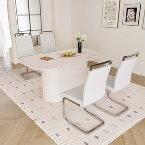 English Elm 63" Modern Cream Mdf Dining Table Set With 4 Pu Armless Chairs & Stylish Silver-Plated Legs For Home W2189S00668