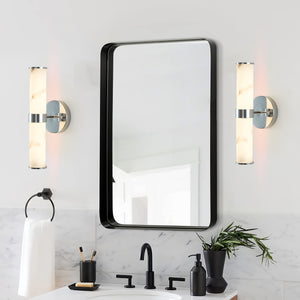 English Elm Resin Imitation Marble Texture Wall Light Set of 2 with Sleek Iron Frame, Minimalist Ambient Sconces for Hallways Bedrooms Bathrooms Chrome W1340P189552