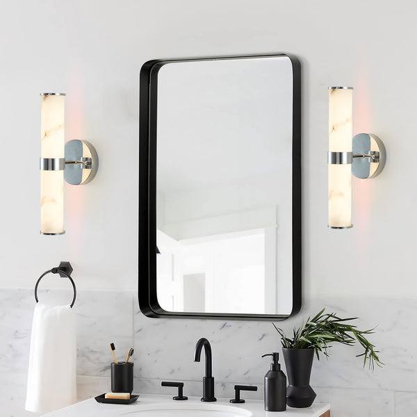 English Elm Resin Imitation Marble Texture Wall Light Set of 2 with Sleek Iron Frame, Minimalist Ambient Sconces for Hallways Bedrooms Bathrooms Chrome W1340P189552