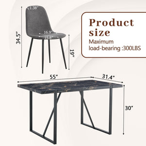 English Elm Table Modern Black Marble Dining Set With 6 Dark Gray Chairs - Stylish, Durable, Perfect For Any Space W1151S03839-GIGA