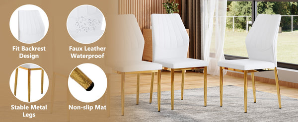 English Elm Set of 6 Pu Leather Dining Chairs with Gold Metal Legs for Glam Modern Rooms W1151P359613