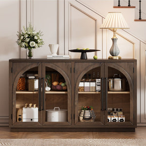 English Elm Trexm Arched Glass Door Buffet Sideboard Oak Veneer Storage Cabinet for Dining Room Espresso XW000021AAP-2026