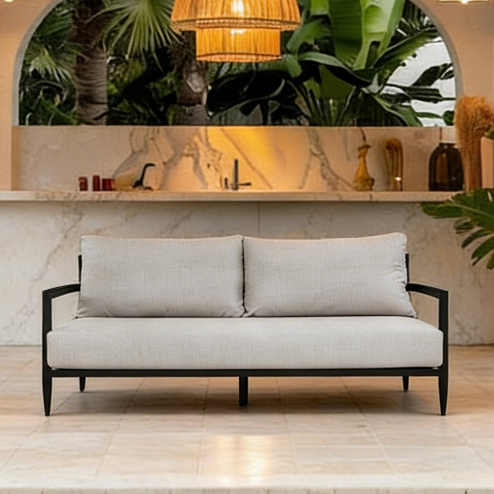 English Elm Modern Welded Aluminum Patio Bench Sofa with Sunbrella Cushion and Ergonomic Support W1886P428284