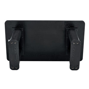 English Elm 64.5 Inch Black Wood Grain Textured Dining Table with Gray Glass Inlay, Robust 1.7" MDF Top, Sleek Design W1151S04297