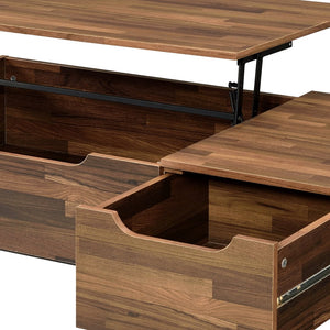 English Elm Throm Walnut Lift-Top Coffee Table with Hidden Storage, Drawer & Metal Legs — Modern Industrial Chic B2726P251273