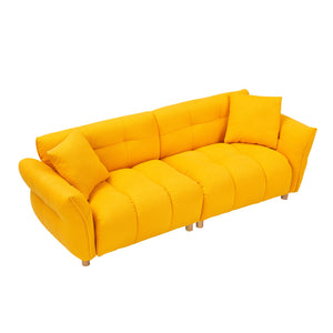 English Elm 93.70 Plush Teddy Sofa with Solid Wood Legs, 3-Seater Comfortable Sponge Cushions & Two Pillows Yellow W3356S00026