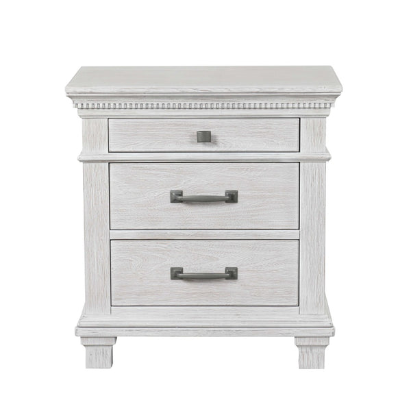 English Elm Transitional 3 Drawer Nightstand Dentil Molding Dovetail Elm Veneer Weathered Gray B2741P435891