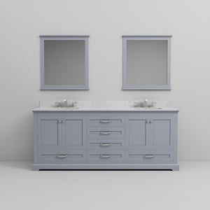 English Elm Dark Grey Double Bath Vanity With Carrara Marble Top, Chrome Faucets & Mirrors - Stylish Storage Solution B2731S01031