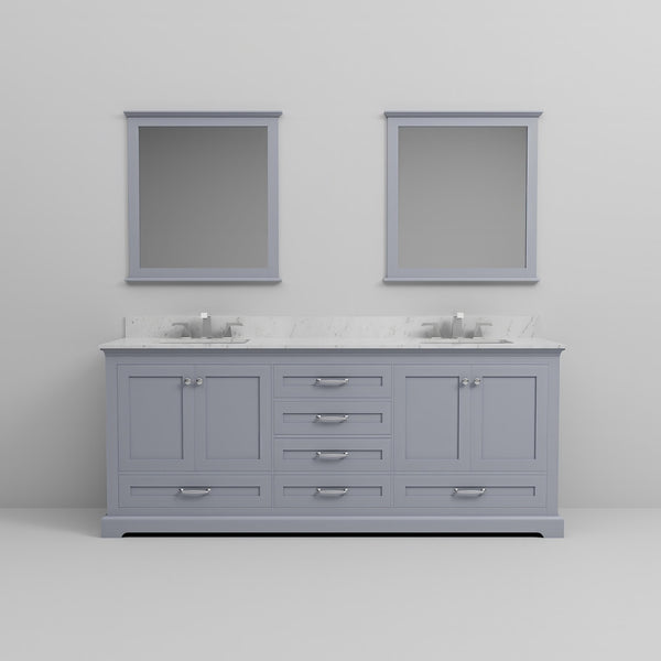 English Elm Dark Grey Double Bath Vanity With Carrara Marble Top, Chrome Faucets & Mirrors - Stylish Storage Solution B2731S01031