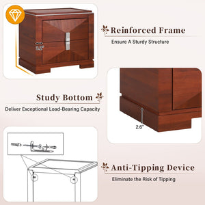 English Elm Mid-century Modern Nightstand with Diamond Geometric Drawers and Heavy Duty Wood Base Dark Brown N761P324094N