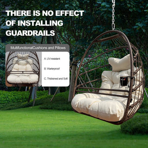 English Elm Swing Hammock Egg Chair with Wood-Grain Alloy Frame, UV-Resistant Rattan, Foldable 350lb Capacity beige brown W2707P184371