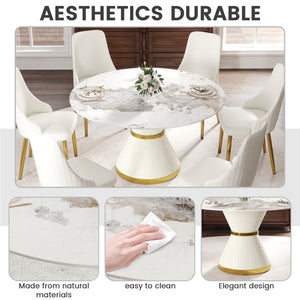English Elm 53.15"modern Sintered Stone Round Dining Table Seats 6 with Sculptural Steel Pedestal W1535S00628
