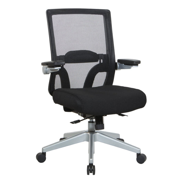 OSP Home Furnishings Black Mesh Back Ergonomic Office Chair with Flip Arms Lumbar Support and Synchro Tilt Black 867-B36N64R