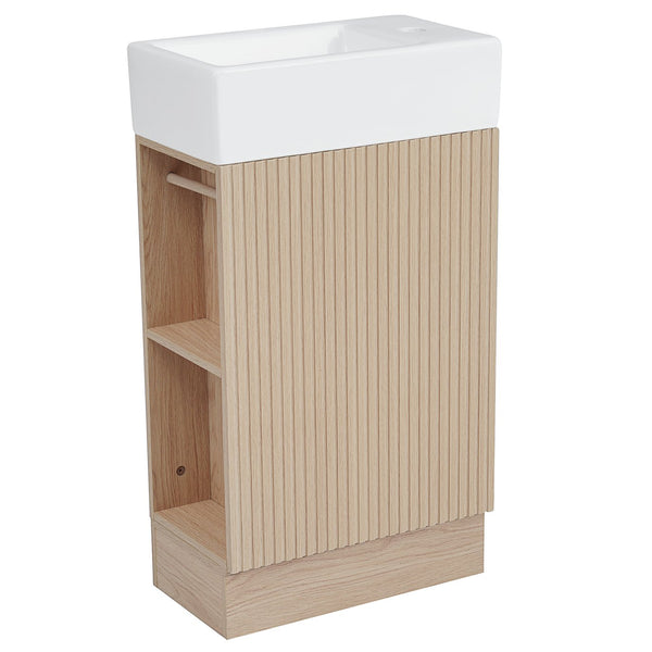 English Elm 18.6" Bathroom Vanity with Sink and Ceramic Top, MDF Cabinet with Door, TP Holder & Shelf Natural N725P212181N