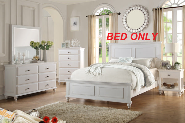 English Elm White Queen Size Bedframe with High Panel Headboard & Footboard, Modern Rectangular Sketched Design, Rubberwood Plywood B011S01196