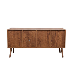 English Elm TV Stand Mid-Century Modern 53" TV Console with 1 Cabinet and 3 Open Shelves, Durable Veneer Frame Walnut Brown W331P247811
