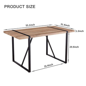 English Elm Rustic 55" Industrial Rectangular Dining Table for 4-6, 1.5" Engineered Wood Top, Black Metal Legs W1512P409971