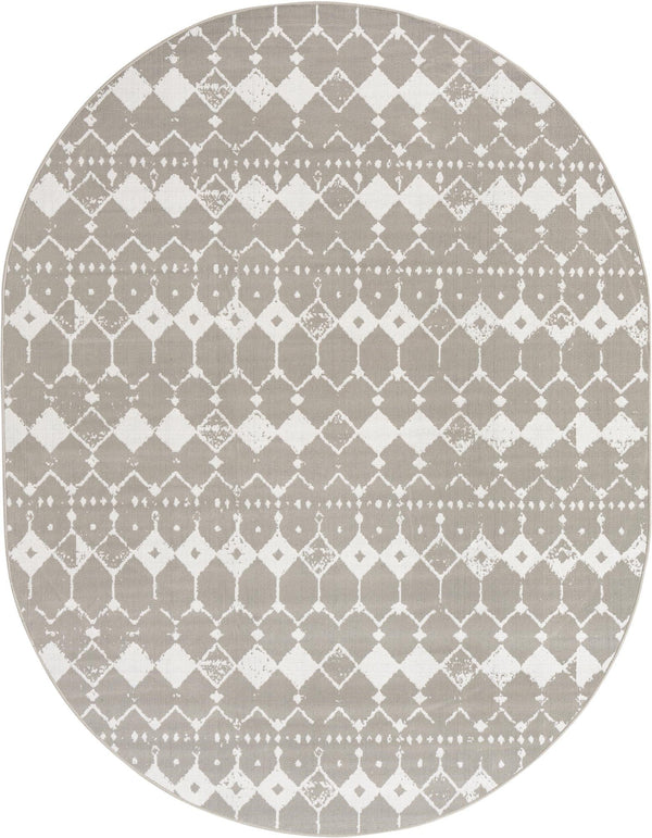 Unique Loom Outdoor Trellis Cardak Machine Made Geometric Rug Gray, Ivory 7' 10" x 10' 0"