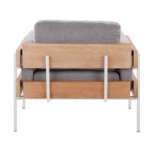 English Elm Accent Chair Farmhouse Style with Metal Frame Wood Panels and Grey Cushioned Seating B202S01297