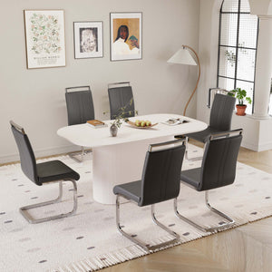 English Elm 63 Modern Cream Mdf Dining Table & 6 Pu Armless Chairs Set - Stylish, Durable, Easy Assembly For Home W2189S00676