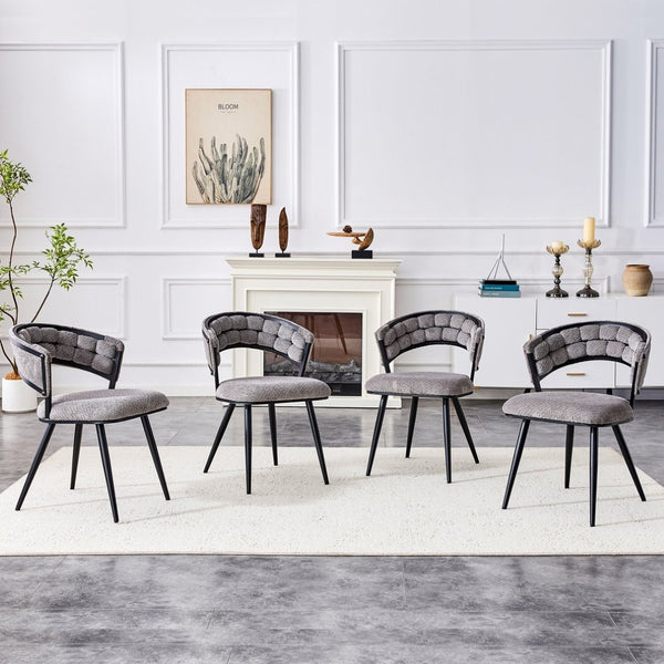 English Elm Set of 2 Chenille Tufted Dining Chairs with Metal Legs Modern Kitchen Seating Black,Gray W3875P370854
