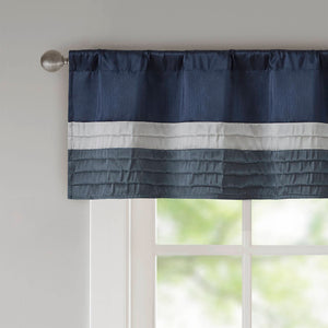 JLA Home Madison Park - Polyoni Pintuck Window Valance with Lined Striped Texture, Tailored Fullness & Easy Rod Pocket Navy MP41-2231