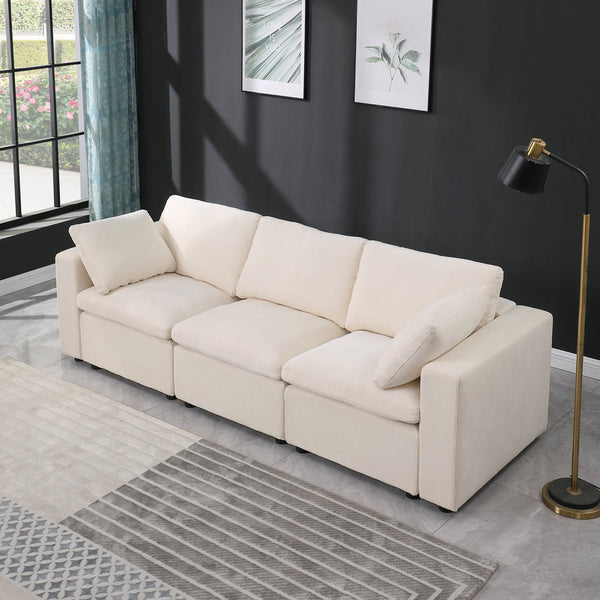 English Elm Modular Sectional Sofa Set - Versatile 3-Piece Chenille Beige Design For Ultimate Comfort & Style W1123S00038