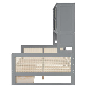 English Elm Full Size Wooden Daybed With Storage Drawers, Integrated Shelving, Stylish Gray Finish For Bedrooms N820S00042E