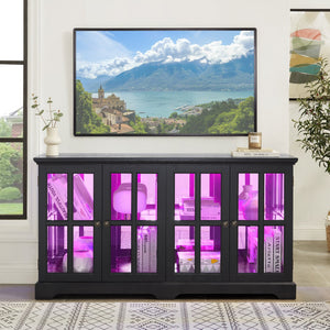 English Elm Led Antique Display Cabinet With Glass Doors, Adjustable Shelves & Remote-Controlled Lighting Features W2275P300145