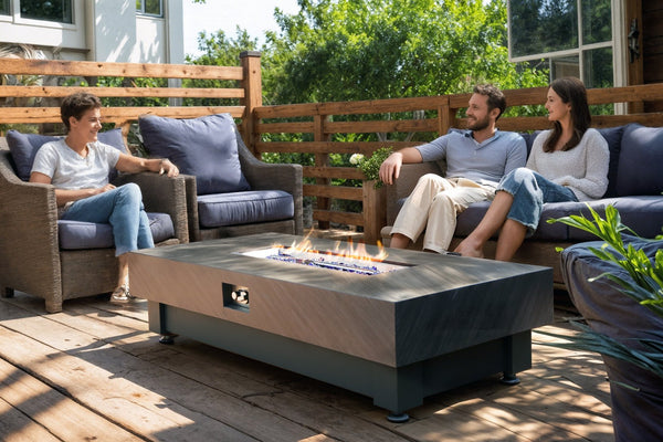 English Elm 60-INCH Modern Fire Pit Table with Stainless Steel Burner, Rain Cover, Propane Heater for Patio Gatherings Black,Stone Gray W3131P333709